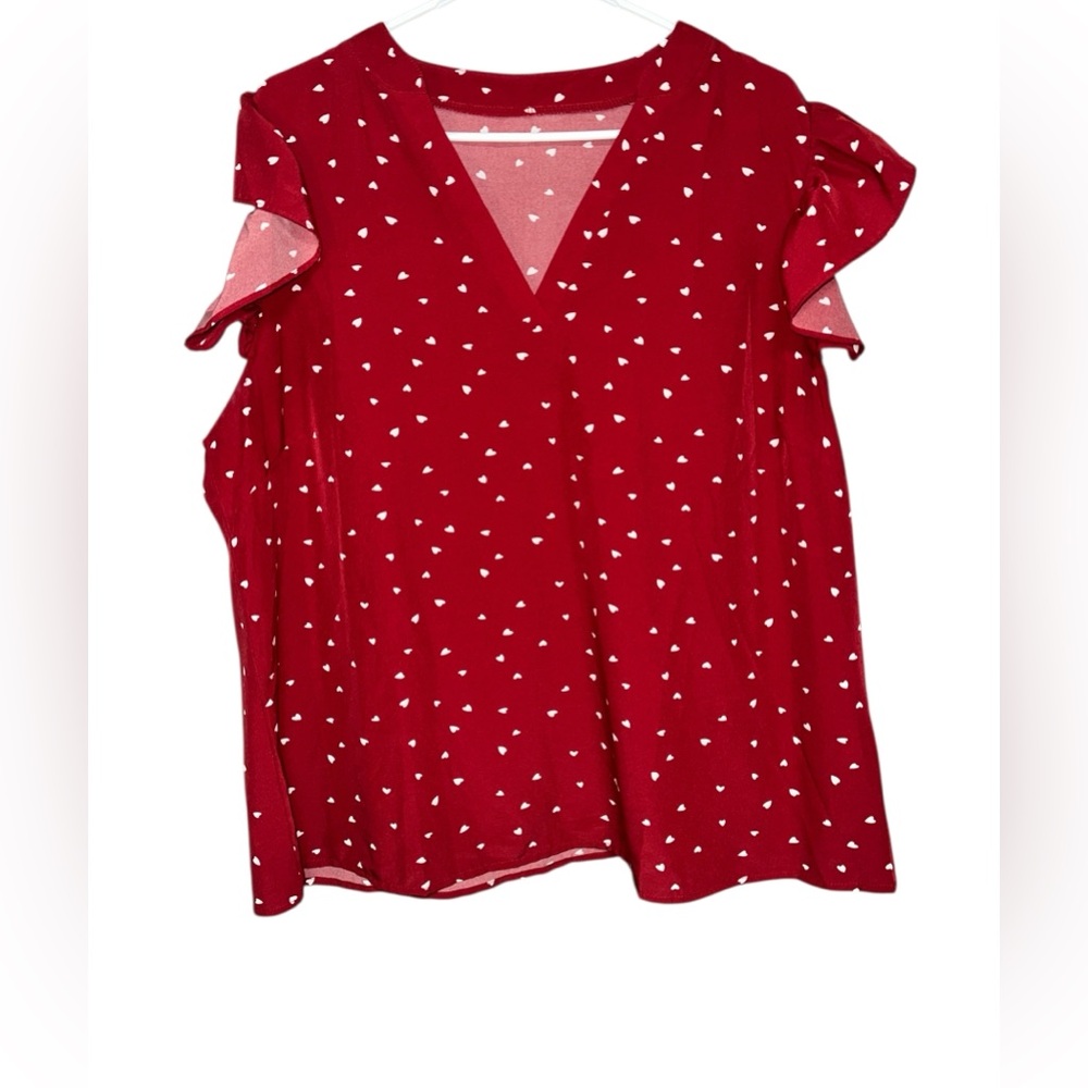 ❤️ SHEIN Curve Red Heart Print‎ Ruffle Blouse size 2XL